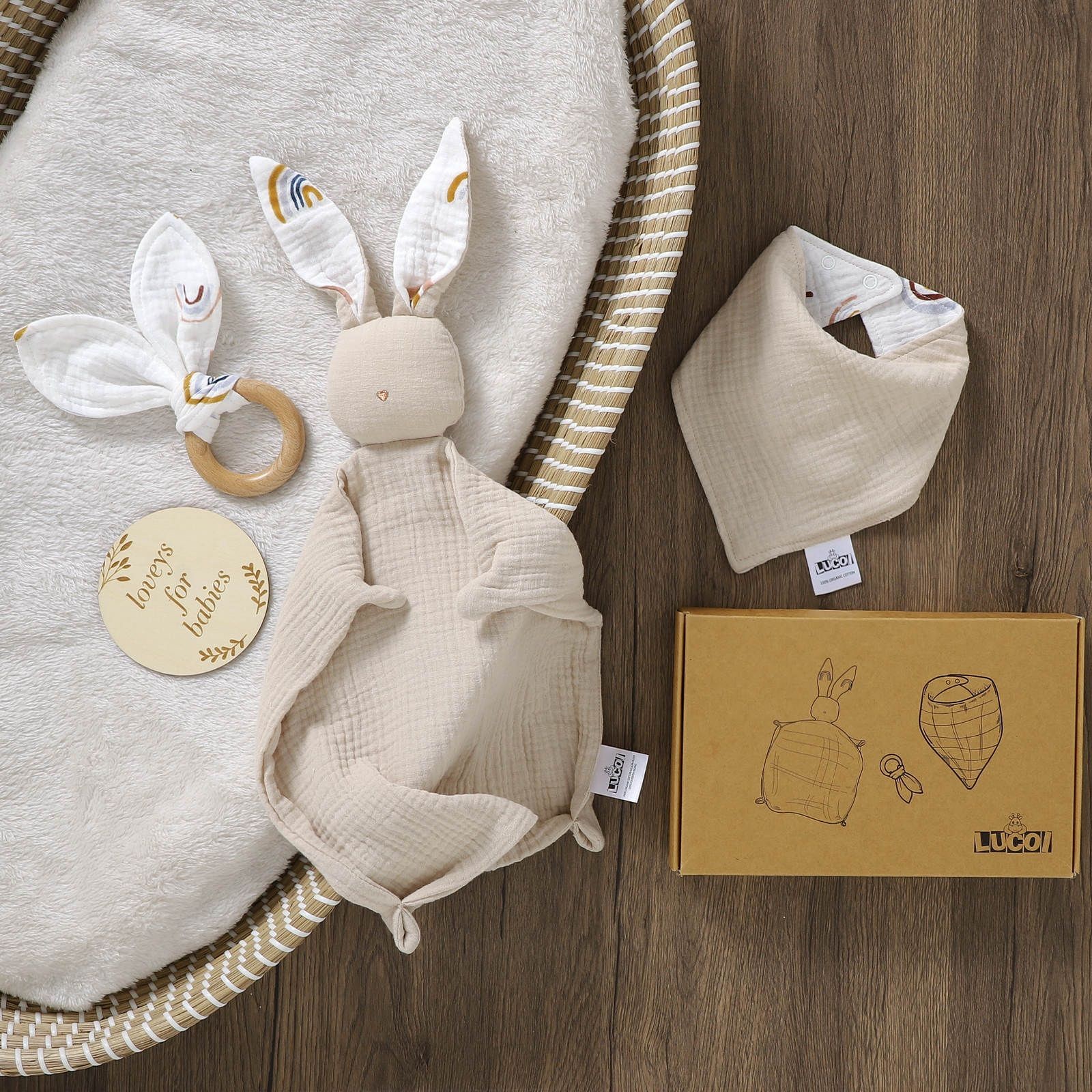 Organic Cotton Muslin Bunny Baby Gift Set